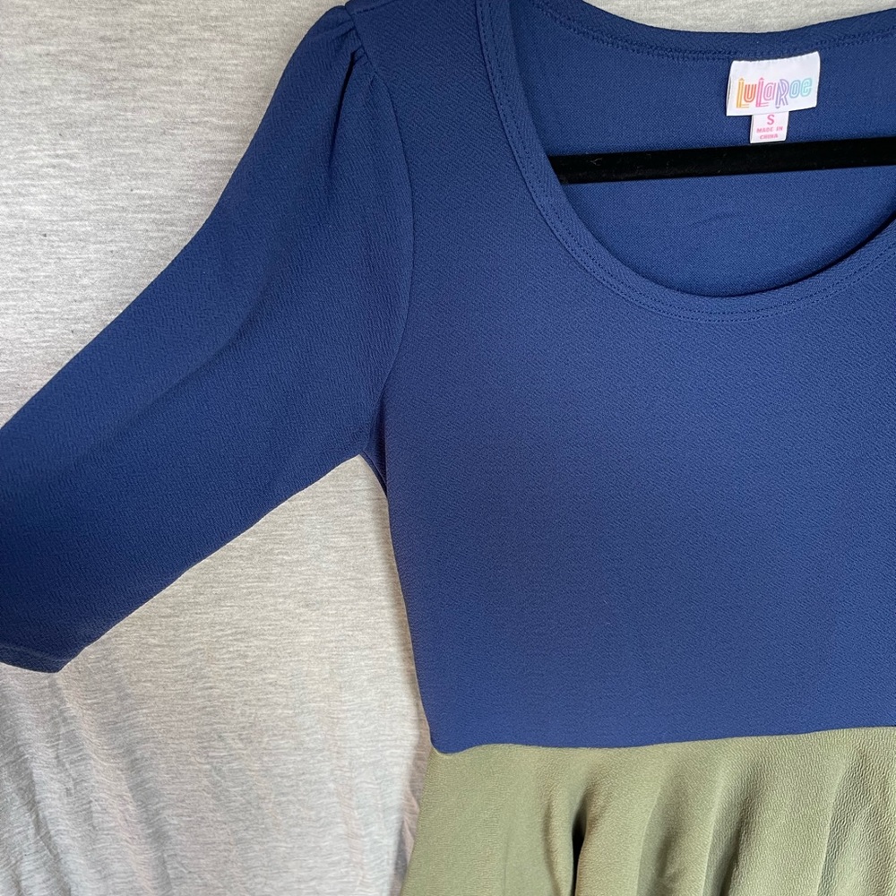 Brand New LuLaRoe Size S Royal Blue and Olive Nicole Dress - Picture 2 of 10